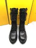 Läder Nylon Pouch Ankle Combat Boots Platform Wedges Lace-Up Round Toe Block Heels Flat Booties Chunky Luxury 0821