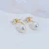 Stud Earrings Icnway Natural White 9-9.5mm Round Freshwater Pearl S925 Silver And Golden Color Wholesale