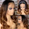 Perruque Lace Front Wig 360 naturelle brésilienne, cheveux humains, brun ombré, à reflets, 13x4, transparente Hd, pour femmes noires