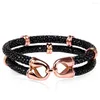 Charm Bracelets Men Brand Genuine Leather Stingray Bracelet Navy Black 5mm Round Multilayer