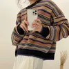 Kobiety damskie Koszulka dna Kobieta Kobieta Zimowa koreańska luźna okrągła szyja Długie rękawy Moda pasiastka Bluzka Pullower Sweter