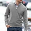 Pulls pour hommes Hommes Automne Hiver Pull Solide Couleur Fermeture à glissière Demi-Col Haut Tricoté Manches Longues Élastique Doux Chaud Mi-Longueur Pull Top