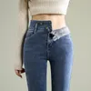 Frauen Jeans verdicken Plüschbleistifthosen Vintage plus samt dünne Frauen hohe Taille Winter Vaqueros Fleece ausgekleidete koreanische Denim -Leggings