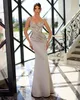 Grey Tan Mermaid Prom Dress Beads Appliques Straps Formal Evening Elegant Dresses for Special Ocns Floor Length Pleats Robe De Soiree