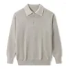 Pulls pour hommes col polo à manches longues pull à demi-zip garçons collège style hauts en tricot automne et hiver couleur unie simple