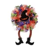 Decorative Flowers Halloween Wreath For Front Door Mesh Decor Handmade Two Long Legs Garland Hanger Festival Window Porch