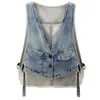 Vestes pour femmes Vintage Denim Femmes Loose Gilet Veste Streetwear 2023 Été Mince Sans Manches Dames Vêtements d'extérieur Court Femme Jeans Vest