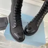 Bottines de créateurs de luxe pour femmes, demi-bottes en cuir de veau noir, chaussures plates à lacets, fermeture éclair réglable, bottes de moto 6Q QASD