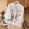 Blouses pour femmes YCMYUNYAN Vintage broderie chemises de style chinois été manches courtes en vrac dames vêtements coton lin hauts