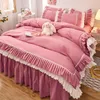 Ensembles de literie 4 pièces ensemble de couette de lit de couple drap de lit couvre-lit reine taille couettes couverture linge de maison couette literie avec taies d'oreiller luxe rose 230823