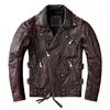 Herenjassen Vintage Bruine Motor Leren Jas Heren Natuurlijk Echt Koeienhuid Herfst Slim Fit Biker's Ooblique Rits Jas 230824