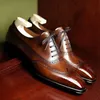 Dress Shoes Brogue Shoes of Men Brown Black Handmade Men Dress Shoes Round Toe Lace-up Zapatos De Hombre 230824