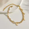 Pulseiras de link pulseira de mão feminina aço inoxidável cor -ouro cadeia estrela estrela charme mamol
