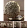 Pocket horloges Bekijk bronzen vintage snijpatroon met sleutelhanger steampunk -mannen retro op ketting