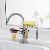 Küche Aufbewahrungswaschbecken Organizer Tafel Schwämme Halter mit 2 Hooks Caddy Flüssigkeit Abfluss Wasserhahn Eisenschelf