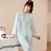 Women's Sleepwear Houndstooth Satin Sexy Print Pajamas Sets Full Sleeve Pyjamas Suits Cardigan Casual Nightwear Women Robe 2PCS Homewear