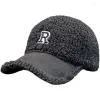 Ball Caps 2022 Autumn And Winter Korean Style Lamb Fleece R Letter Embroidery Thickened Warm Fashion Casual Women's Baseball Cap
