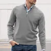 Pulls pour hommes Hommes Automne Hiver Pull Solide Couleur Fermeture à glissière Demi-Col Haut Tricoté Manches Longues Élastique Doux Chaud Mi-Longueur Pull Top