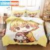 Ensembles de literie Mignon Zenitsu Agatsum Demon Slayer ensemble de literie Anime housse de couette King Size ensemble de linge de lit 3 pièces couvre-lit pour adolescents 230823