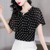 Damesblouses plus maat 3xl mode chiffon voor vrouwen kleding elegante vrouwelijke tops kralen zwarte vlinder mouw shirt polka dot