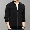 Camisolas masculinos Autumn Winter Sweater Cardigan Baseball Collar Casat Stripe Youth Business Zipper casual desgaste