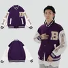 Vestes pour hommes Vintage Bone Varsity Veste Hommes En Cuir Manches En Peluche Letterman Femmes Bomber Hip Hop Manteau Oversize Vert Violet