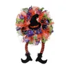 Decorative Flowers Halloween Wreath For Front Door Mesh Decor Handmade Two Long Legs Garland Hanger Festival Window Porch