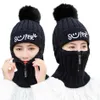 Beanie Skull Caps Women Winter Sticked Beanie Balaclava Hat Letters Brodery Faux Fleece fodrad dragkedja ansiktsmask Neck varmare Outd2906