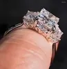 Cluster Rings Solid 10K White Gold Women Ring Moissanite Diamonds 1 2 3 4 Ct Radiant Pcs Wedding Party Engagement Anniversary Romantic