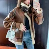 Kvinnor läder vintage tjock varm faux pu shearling jacka kvinnor höst vinter långärmad rock ytterkläder chaqueta mujer