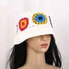 Bérets Commerce extérieur Style européen et américain Chapeau de seau tissé à la main Chapeau de seau pour enfants Couleur assortie Creux Laine de fleurs respirante