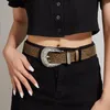 Kemerler Moda Vintage Genişletilmiş Ayarlanabilir Kadın Erkek Metal Büyük Toka Deri Kemer Oyma Pin Kahverengi Doku Bel Punk
