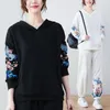 Kvinnors hoodies kinesisk stil broderi kvinnor förlorar vintage harajuku hooded blus kvinnlig pullover streetwear mode tröjor toppar