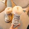 Сапоги новая зимняя мех теплый малыш девушки для сапог модные блестки принцесса снежные ботинки детские ботинки для девочек кроличьи волосы детская обувь бренд L0824