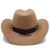 Sboy Hat's Men Word Western Cowboy Hat Rullup Brim Gentleman Dad Джаз конной сомбреро Hombre Cap размер 5658 см. Кожаный ремень 230823