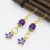 Boucles d'oreilles pendantes prix de gros conception originale de haute qualité couleur or cloisonné violet calcédoine pierre longue femmes bijoux B2624
