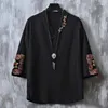 Etnische kleding heren hanbok oosterse stijl elegante print retro t-shirt shirt Chinese winkel kimono zen linnen plus maat