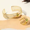 Bangle WILD & FREE 18K Gold Plated Hollow Wide Stainless Steel For Women Luxury Vintage Aesthetic Ring Jewelry Set