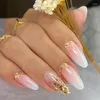 False Nails 24Pcs Gold Glitter Luxury Short Almond Fake White French Long Wearable Press On Full Cover Nail Tips