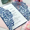 Invitations de mariage découpées au Laser à trois volets roses, cartes d'invitation de mariage de poche scintillantes en perles, bordeaux avec BeltZZ