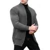 Herrtröjor mode cardigan långärmad lös fast färgfickknapp Slim Montering Mens Wool Blend Coat Man's
