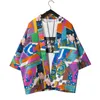 Mäns kostymer blazers traditionell japansk stil kimono ukiyoe tecknad tryck yukata skjorta sommar mode haori harajuku strand outwear coat 230823