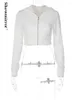 Женские толстовины Y2K Эстетические винтажные винтажные базовые Zip Up Белый укороченный модные модные карманы 2000 -х