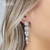 Stud ZAKOL Luxe Magnifique Marquise Cluster Fleur Forme Cubique Zircone Longue Dangle Boucles D'oreilles pour Les Mariées Bijoux De Mariage EP005 230823