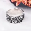 Anéis de casamento S925 Silver Chrysanthemum Bird Ring European e American Vintage Tailandês Black Flower Unisex Engagement