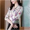 Women's Blouses Shirts 2022 Damesontwerper Witte Luxe zijden zijd shirt Vintage Lapel Casual Lady Office Button Down Dhge3