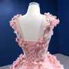 Elegant rosa tyll a-line bröllopsklänning ny 3D-blommor prinsessan brudklänningar borstståg robe vestido de noiva anpassade d-h23331