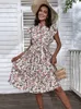 Podstawowe sukienki swobodne msfilia damska letnia sukienka w stylu vintage nadrukowana średnia biała elegancka kwiecista sukienka liniowa 230824