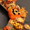 Dekorative Blumen Kranz Fall Kränze für Haustür Herbst mit Kürbissen Blätter Beeren Halloween Holiday Requisite