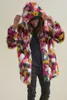 Men's Jackets Rainbow Color Faux Fur Coat Couple Wear Winter Warm Thick Hooded Jacket Outerwear Fake Furry Fur Long Sleeve Chic Cardigan 230824